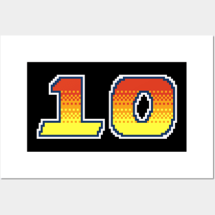 10 Pixel Font Ten in Red Orange and Yellow Posters and Art